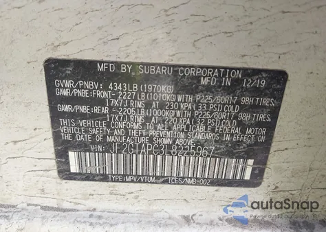 2020 Subaru Crosstrek Premium из США, поврежденный, VIN JF2GTAPC3L8225967